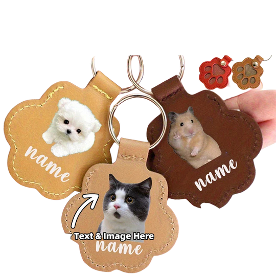 Llaveros Personalizados con Foto y Nombre - Llavero de Cuero para Mascotas, Regalo Memorial Perro Ga