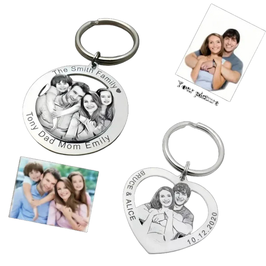Llaveros Personalizados con Foto y Nombre Grabado - Llavero de Acero Inoxidable para Parejas, Famili