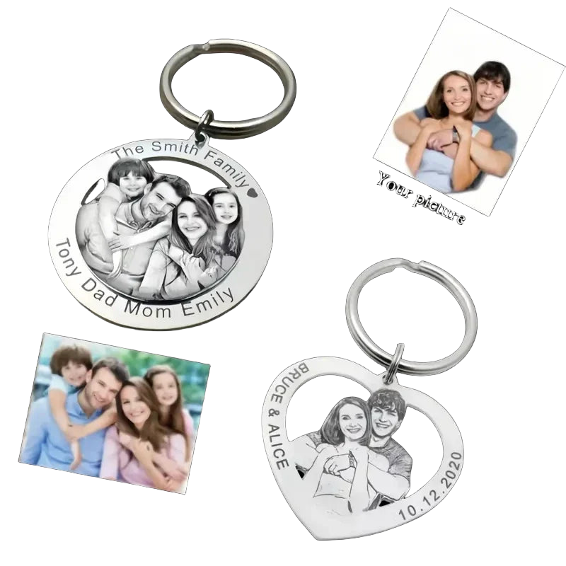 Llaveros Personalizados con Foto y Nombre Grabado - Llavero de Acero Inoxidable para Parejas, Famili