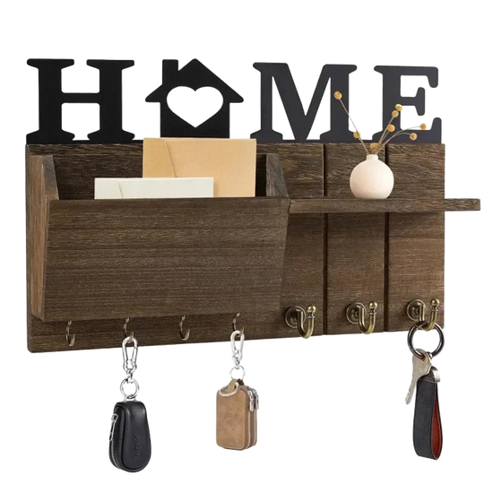 Llaveros Personalizados con Foto | Soporte de Pared de Madera con Estante y Ganchos para Llaveros, B