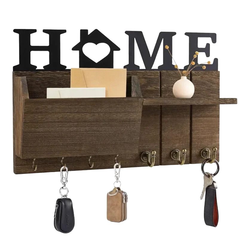 Llaveros Personalizados con Foto | Soporte de Pared de Madera con Estante y Ganchos para Llaveros, B