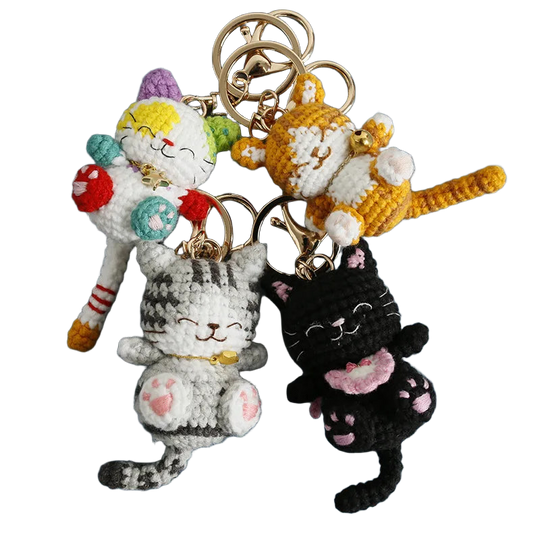 Llaveros Personalizados de Gatito a Crochet Hecho a Mano - Llavero Amigurumi Único para Bolso, Mochi