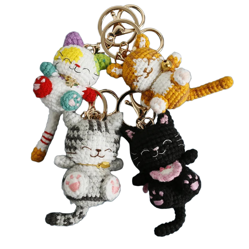 Llaveros Personalizados de Gatito a Crochet Hecho a Mano - Llavero Amigurumi Único para Bolso, Mochi
