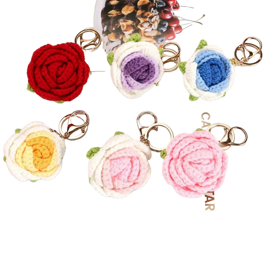 Llaveros Personalizados Sweet Rose Flower - Llavero Crochet Rosa para Parejas, Regalo Artesanal Prem