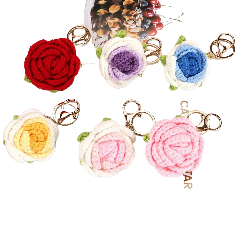 Llaveros Personalizados Sweet Rose Flower - Llavero Crochet Rosa para Parejas, Regalo Artesanal Prem
