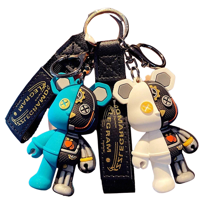 Llavero a Crochet para Hombre - Oso Mecánico de PVC y Cuero, Colgante Robot Moderno