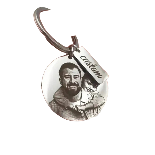 Llavero con Foto Personalizado - Llavero de Acero Inoxidable Grabado, Retrato Redondo, Regalo Único