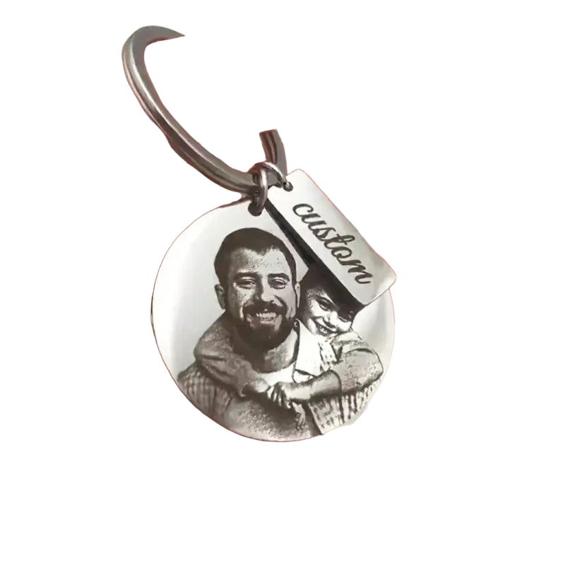 Llavero con Foto Personalizado - Llavero de Acero Inoxidable Grabado, Retrato Redondo, Regalo Único