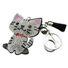 Llavero con Peluche de Gato Brillante - Colgante de Bolso con Cristales y Borla Negra para Mujer y H