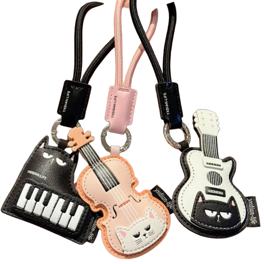 Llavero con Peluche de Gato Guitarra - Violín Piano Música para Amantes de la Música