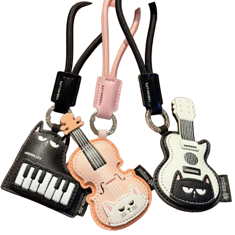 Llavero con Peluche de Gato Guitarra - Violín Piano Música para Amantes de la Música