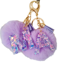 Llavero con Peluche de Letra Inicial y Pompón Morado - Glitter Resina