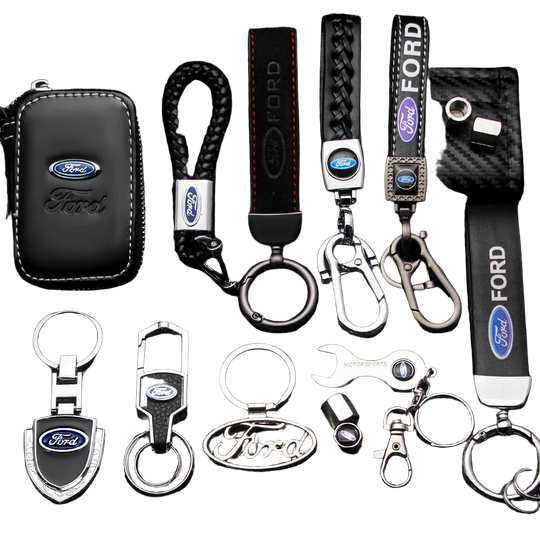 Llavero Ford Original de Cuero y Metal - Accesorio Premium para Mustang, Focus, Fiesta, Mondeo, Tran