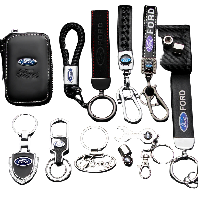 Llavero Ford Original de Cuero y Metal - Accesorio Premium para Mustang, Focus, Fiesta, Mondeo, Tran