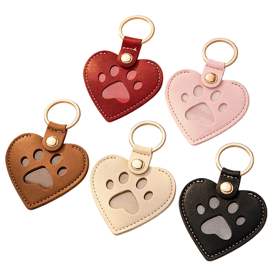 Llavero para bolso de cuero con forma de corazón y pata - Recuerdo para dueños de perros y gatos