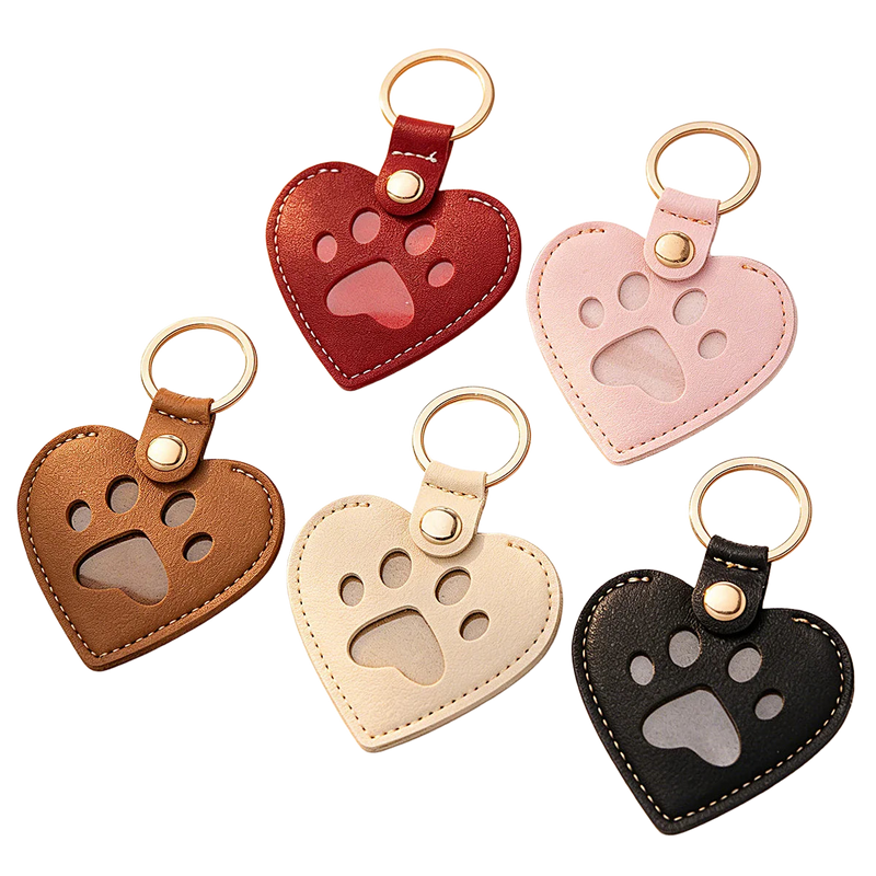 Llavero para bolso de cuero con forma de corazón y pata - Recuerdo para dueños de perros y gatos