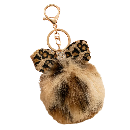 Llavero para Bolso de Pelo con Lazo Estampado Leopardo - Accesorio Premium