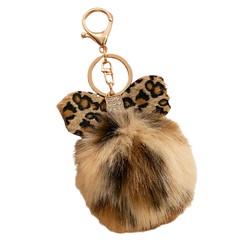 Llavero para Bolso de Pelo con Lazo Estampado Leopardo - Accesorio Premium