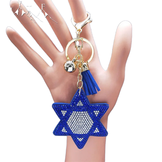Llavero para Bolso Estrella de David Azul Cristal Turco - Amuleto de Protección Elegante