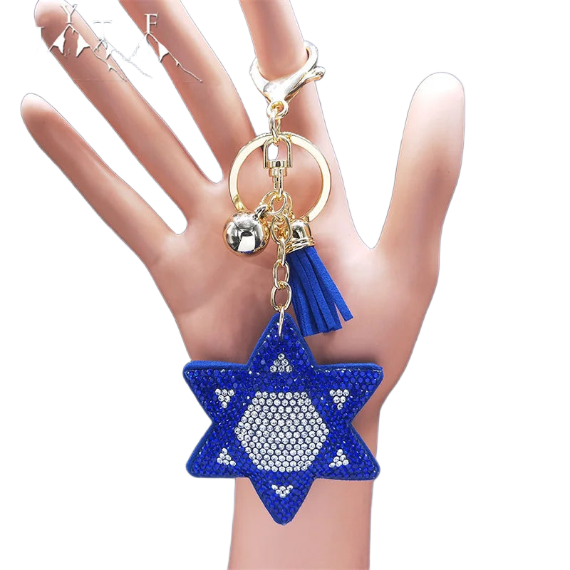 Llavero para Bolso Estrella de David Azul Cristal Turco - Amuleto de Protección Elegante