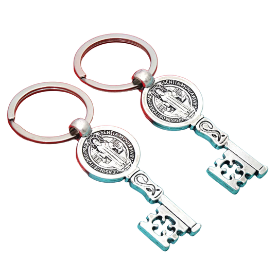 Llavero para Bolso San Benito - Cruz Católica Antigua Plateada, Charm Premium