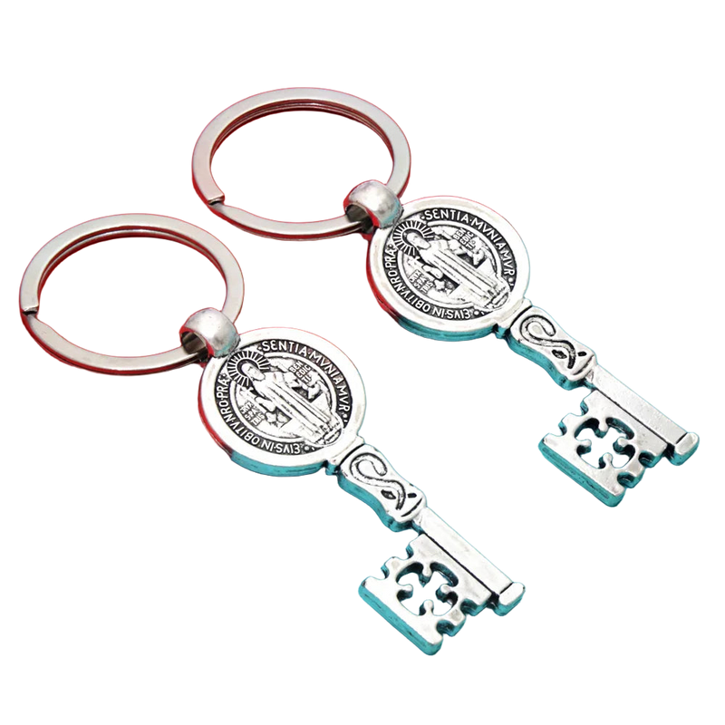 Llavero para Bolso San Benito - Cruz Católica Antigua Plateada, Charm Premium