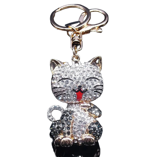 Llaveros Bonitos para Mujer - Llavero Gato Cartoon con Rhinestones Dorados, Regalo Elegante y Origin