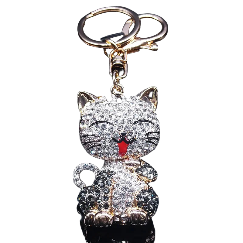 Llaveros Bonitos para Mujer - Llavero Gato Cartoon con Rhinestones Dorados, Regalo Elegante y Origin