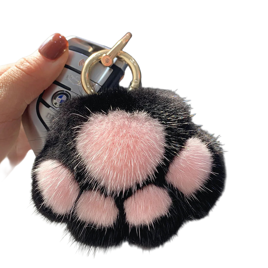 Llaveros Originales para Coche - Pompón de Piel de Vison, Diseño de Pata de Gato, Regalo Elegante pa