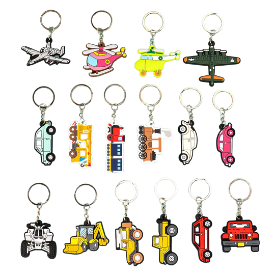 Llaveros Originales para Coche - Set de 16 Vehículos Tren, Helicóptero, Avión, Accesorios Clave Prem