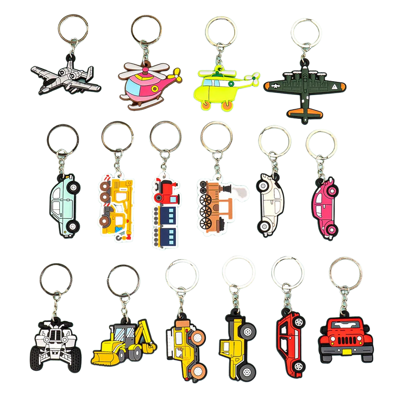Llaveros Originales para Coche - Set de 16 Vehículos Tren, Helicóptero, Avión, Accesorios Clave Prem