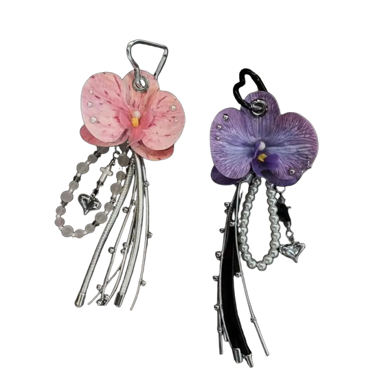 Llaveros Personalizados con Orquídea Mariposa y Borla - Llavero de Flor Púrpura