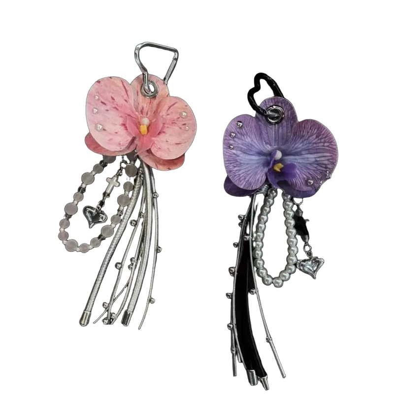 Llaveros Personalizados con Orquídea Mariposa y Borla - Llavero de Flor Púrpura