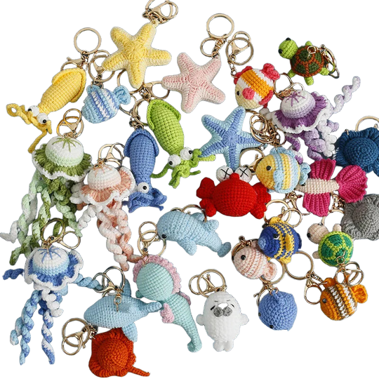 Llaveros Personalizados de Animales Marinos - Llavero Crochet Hecho a Mano - Pez Tropical y Tiburón
