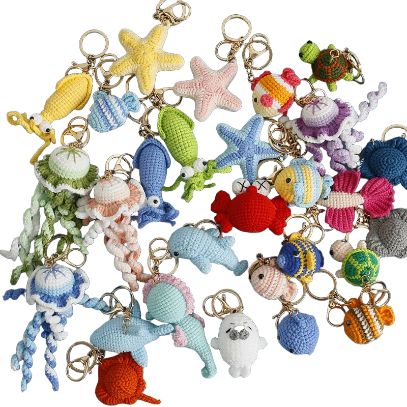 Llaveros Personalizados de Animales Marinos - Llavero Crochet Hecho a Mano - Pez Tropical y Tiburón