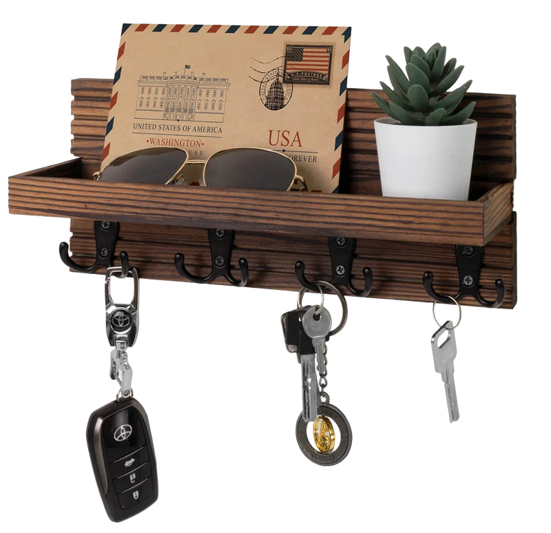 Llaveros Personalizados de Madera Rústica - Soporte de Pared con 4 Ganchos para Entrada, Organizador