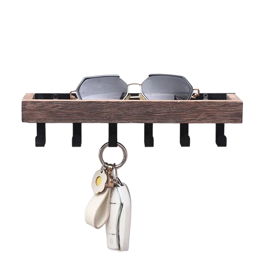 Llaveros Personalizados de Madera Rústica - Soporte de Pared con 6 Ganchos para Entrada, Organizador