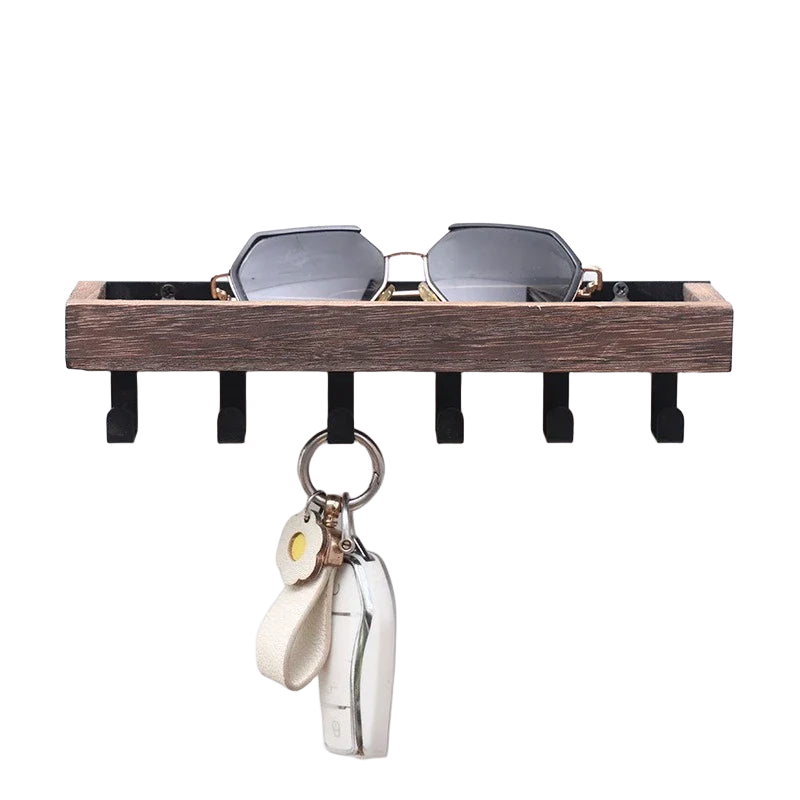 Llaveros Personalizados de Madera Rústica - Soporte de Pared con 6 Ganchos para Entrada, Organizador
