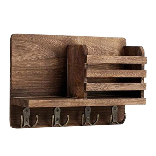 Perchero de Pared Rústico con Estante y Ganchos