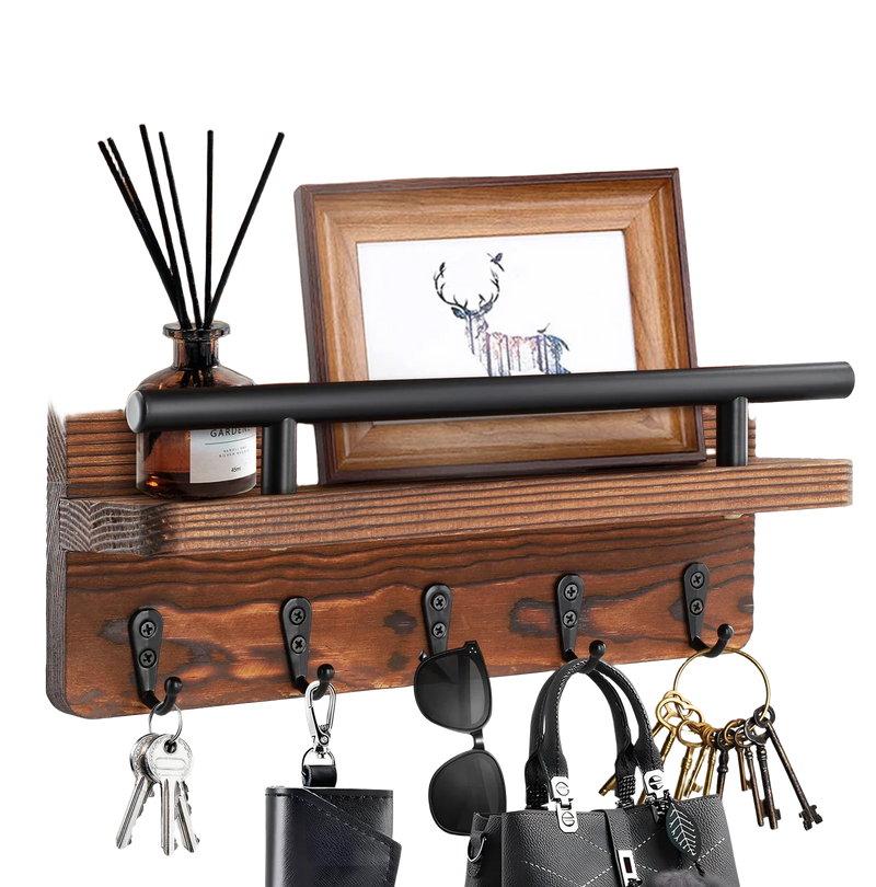 Private Key de tu Llavero - Organizador de Pared Premium con 5 Ganchos de Madera
