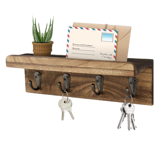 Private Key de tu Llavero - Soporte Rústico de Madera con 4 Ganchos, Estante Flotante Decorativo par