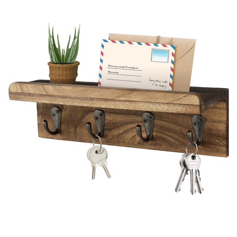 Private Key de tu Llavero - Soporte Rústico de Madera con 4 Ganchos, Estante Flotante Decorativo par